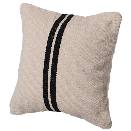 16 Handwoven Cotton Throw Pillow Cover With Two Center Black Stripes With Filler, Natural